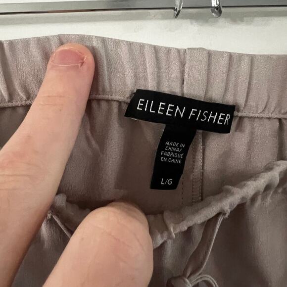 Eileen Fisher Silk Waist Tie Trouser Size Large Color Taupe - Picture 2 of 4